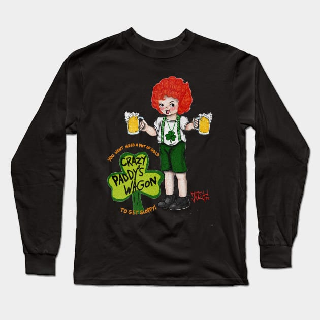 Crazy Paddy Kewpie Long Sleeve T-Shirt by Art Vandalism Ink